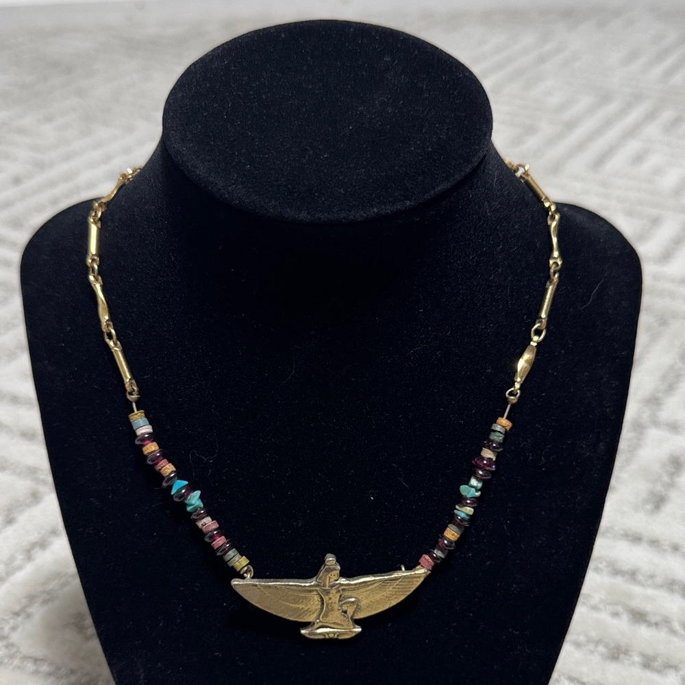 Vintage brass winged Isis necklace